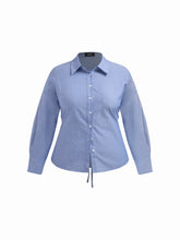 Cotton-blend Striped Collar Twist Knotted Blouse Curve & Plus
