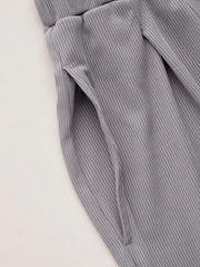 V-neck Ruched Top & Mid Rise Elastic Waist Knotted Straight Leg Trousers