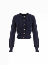 Cable Knit Round Neckline Metal Detail Cardigan