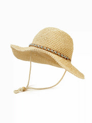 GEMSTONE DECOR LACE-UP STRAW HAT