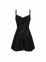 Square Neck Ruched Ruffle Hem Cami Mini Dress With Shrug