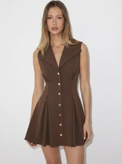 Collar Metal Detail Flared Mini Dress