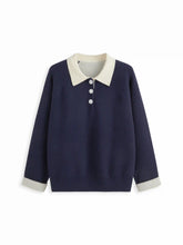 Knit Collar Colorblock Button Top Curve & Plus