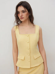 Square Neck Waistcoat & Mid Rise Mini Skirt