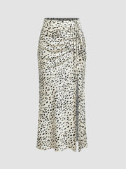 Spot Leopard Print Drawstring Split Maxi Skirt