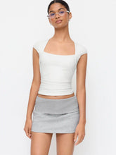 Cotton-blend Square Neck Ruched Short Sleeve Tee