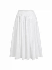 Cotton Mid Rise Draped Pleated Flared Midi Skirt