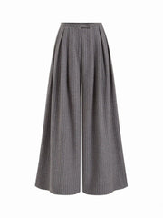 Wool-look Cotton-blend Mid Rise Striped Wide Leg Trousers