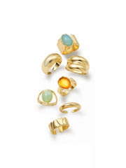 7PCS OVAL RESIN & HEART RING SET