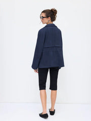 Stand Collar Drawstring Zip Through Oversized Jacket