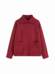 Knit Wool-blend Funnel Neck Pocket Button Oversized Sweater