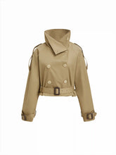 Funnel Collar Double Breasted Trench Coat With Belt