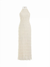 Chiffon Halter Neckline Sleeveless Ruched Straight Maxi Dress