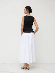 Cotton-blend Round Neckline Shirred Tank Top