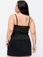 Cotton-blend Polka Dot Ruched Knotted Cami Top Curve & Plus