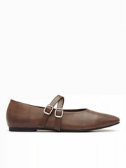 FAUX LEATHER BUCKLE MARY JANE FLATS