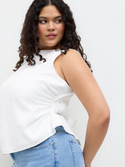 Linen-blend Boat Neckline Bowknot Tank Top Curve & Plus