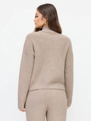 Knit Wool-blend Stand Collar Long Sleeve Zipper Oversized Cardigan
