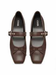 SQUARE TOE BOWKNOT DECOR BUCKLE MARY JANE FLATS