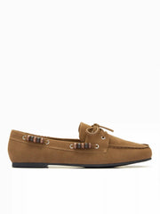 FAUX SUEDE BOWKNOT DECOR BEADED LOAFERS