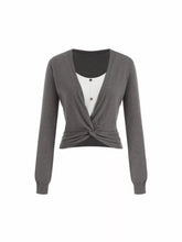 Knit V-Neck Two Tone Twist Front Top