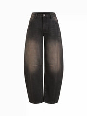 Denim Low Rise Zipper Barrel-leg Jeans