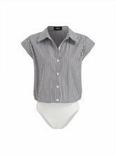 Cotton Striped Short Sleeve Blouse Bodysuit