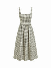 Cotton-blend Square Neck Gingham A-line Maxi Dress