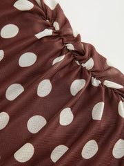 Mesh Polka Dot Boat Neck Ruched Mini Dress Curve & Plus