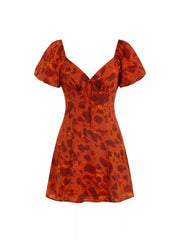 Abstract Print Sweetheart Puff Sleeve A-line Mini Dress