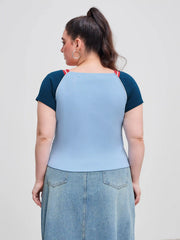 Court Classic 89 Cotton-blend Square Neckline Colorblock Short Sleeve Tee Curve & Plus