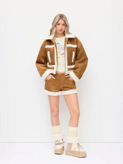 Suede Low Rise Faux Fur Trim Shorts