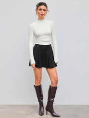 Solid Mid Waist Pleated Mini Skirt