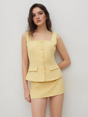 Square Neck Waistcoat & Mid Rise Mini Skirt