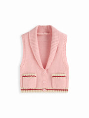 Knit Button Contrasting Binding Vest