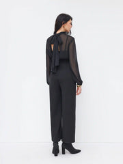 High Neck Ruched Knotted Wide Leg Jumpsuit
