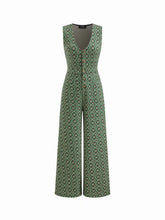 Floral V-neck Button Wide Leg Jumpsuit