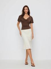 High Stretch Cowl Neck Ruffle Sleeve Tee