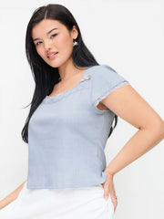 Cotton Square Neck Lace Bowknot Pointelle Top Curve & Plus