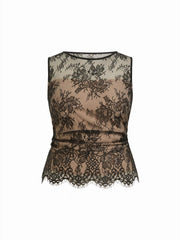 Lace Floral Ruched Ruffled Hem Tank Top Curve & Plus