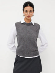 Knit Stand Collar Split Vest