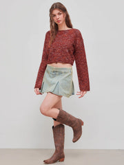 Wool-blend Round Neckline Knitted Long Sleeve Top
