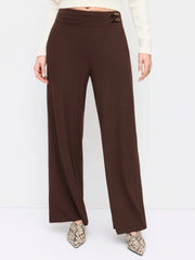 Mid Rise Metal Detail Straight Leg Trousers