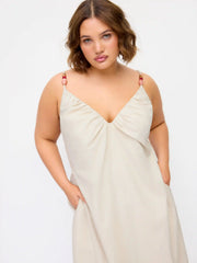 Linen-blend V-neck Ruched Aline Maxi Dress Curve & Plus