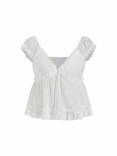 Cotton-blend V-neck Broderie Anglaise Ruffle Hem Blouse