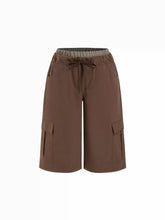 Cotton-blend High Rise Patchy Bermuda Drawstring Cargo Shorts