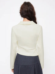 Cotton-blend Polo Ruched Hanky Hem Long Sleeve Top