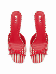 BOWKNOT DECOR STRIPE HEELED SANDALS