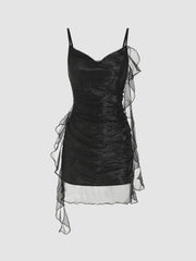 Cowl Neck Ruffle Hem Mini Dress