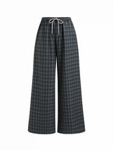 Cotton-blend Plaid Drawstring Wide Leg Trousers